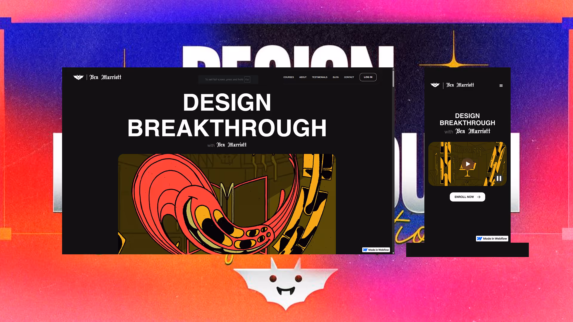Design Breakthrough website mockup with abstract colorful graphic design